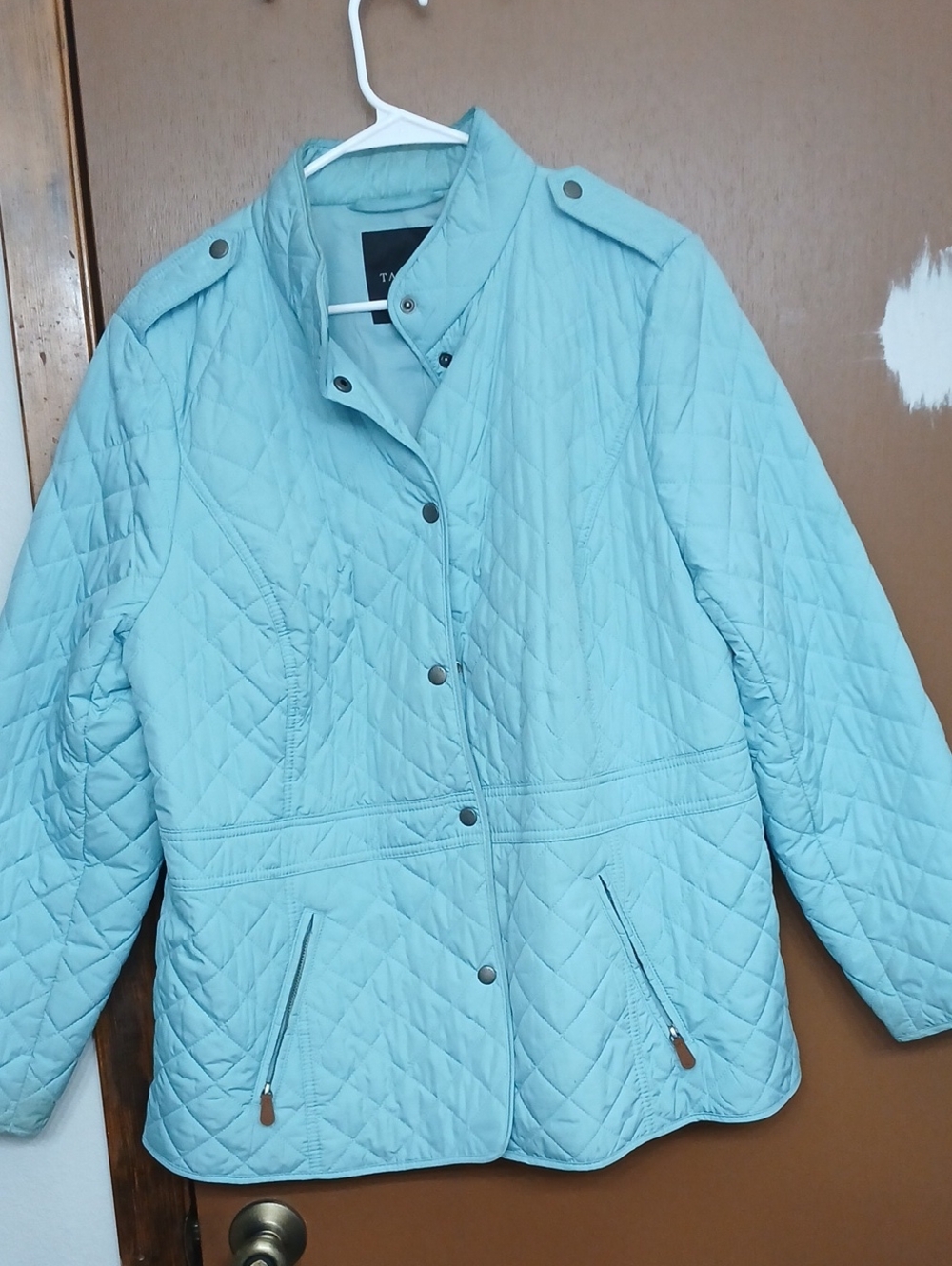 Talbots Quilted Aqua Snap-Front Puffer Jacket